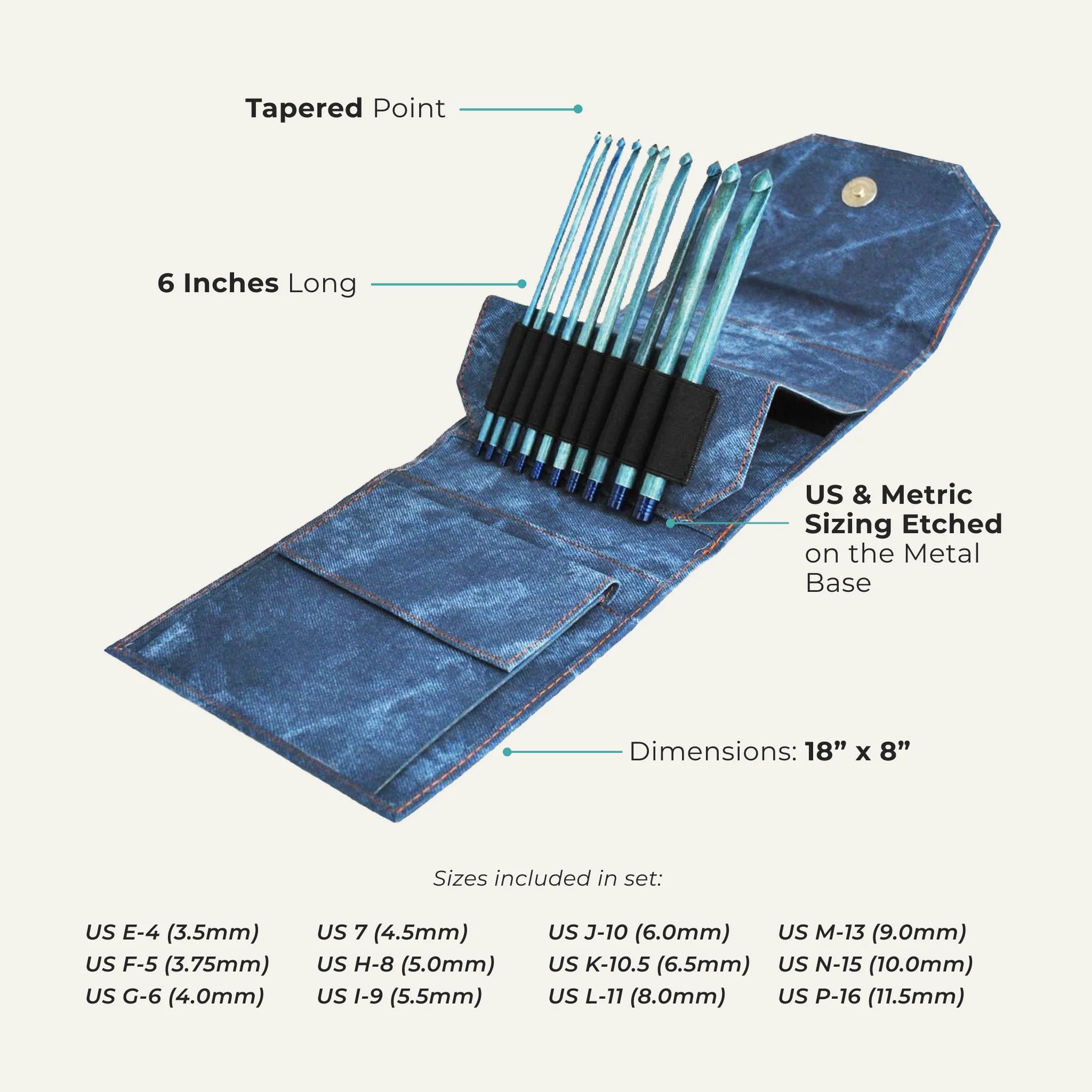 INDIGO 6" Crochet Hook Set - Azure Denim Effect