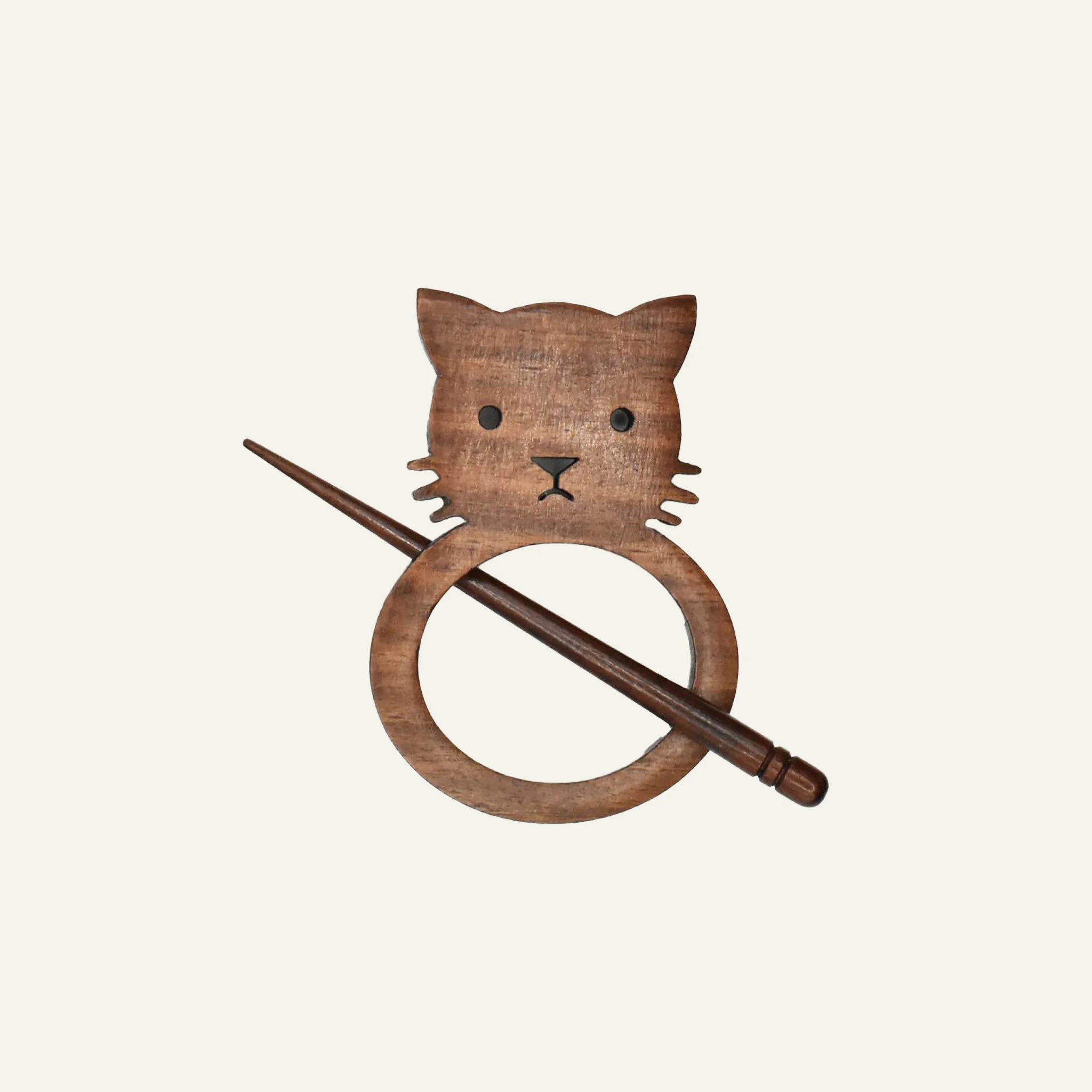 LYKKE Shisham Wood Shawl Pin - Cat